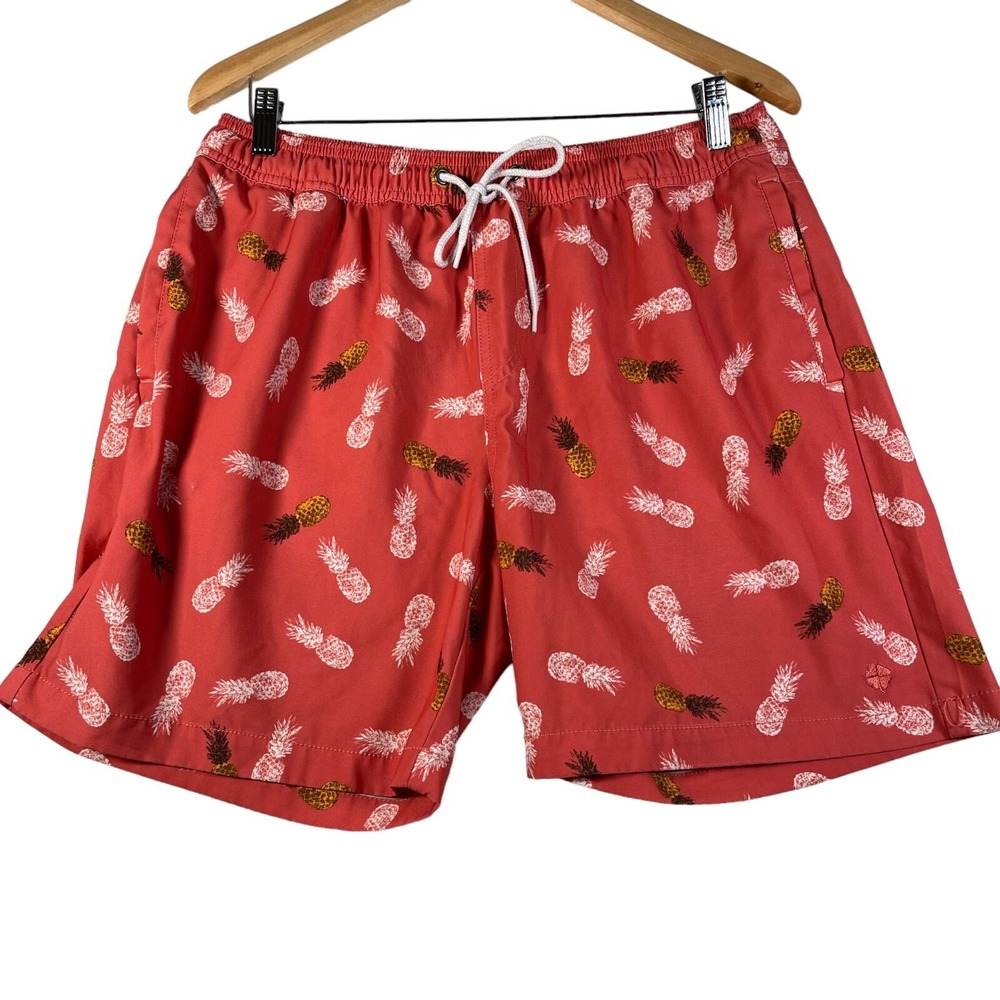 Lucky Brand Swim Trunks Mens Large Red Pineapple Print‎ Saturday Stretch Shorts
